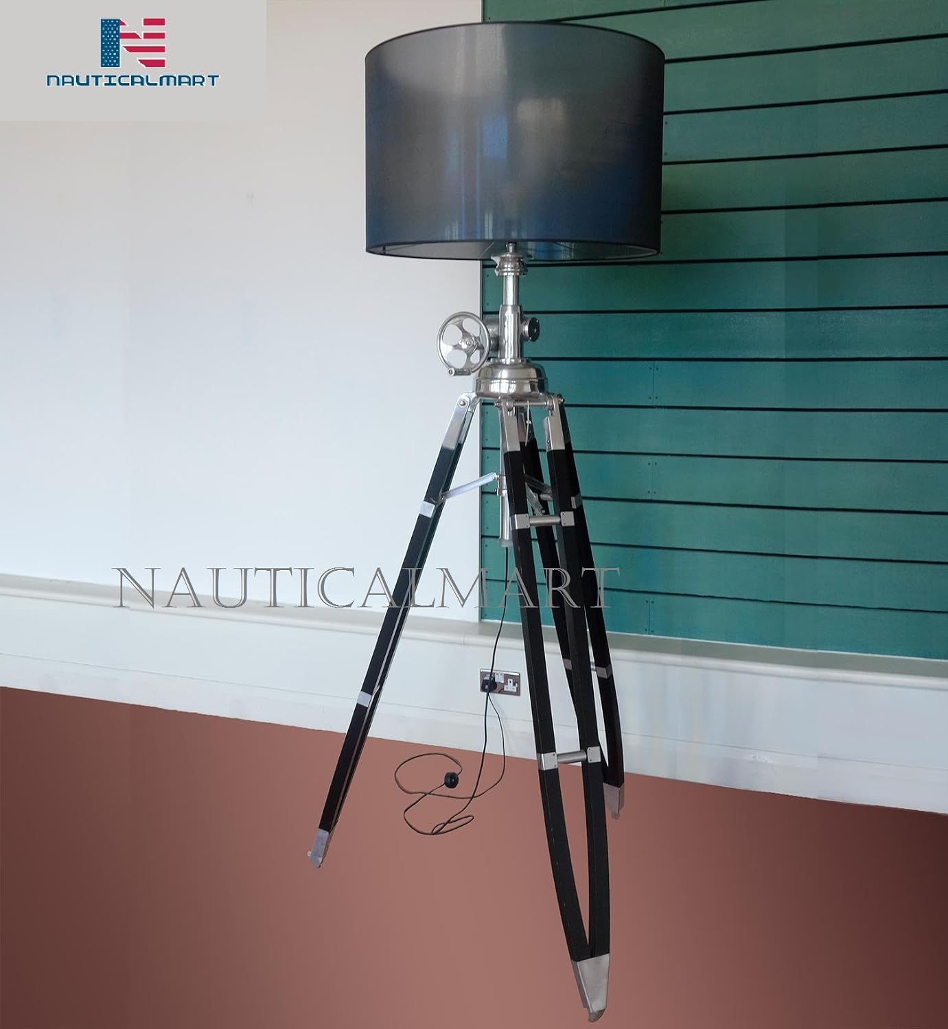 NauticalMart Royal Marine Floor Lamp – Polished Aluminium Industrial Lamp