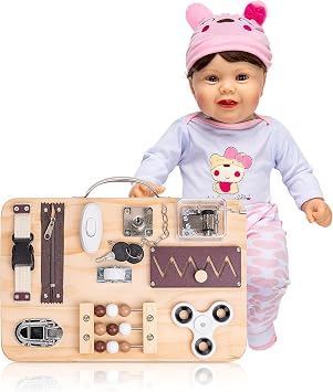 Assistex Fidget Busy Board for Adults with Dementia - Calming Activities and Games for Seniors Sensory Mat with Guide Book with Assistex 22 inch - Lifelike Reborn Baby Dolls for Seniors with Dementia