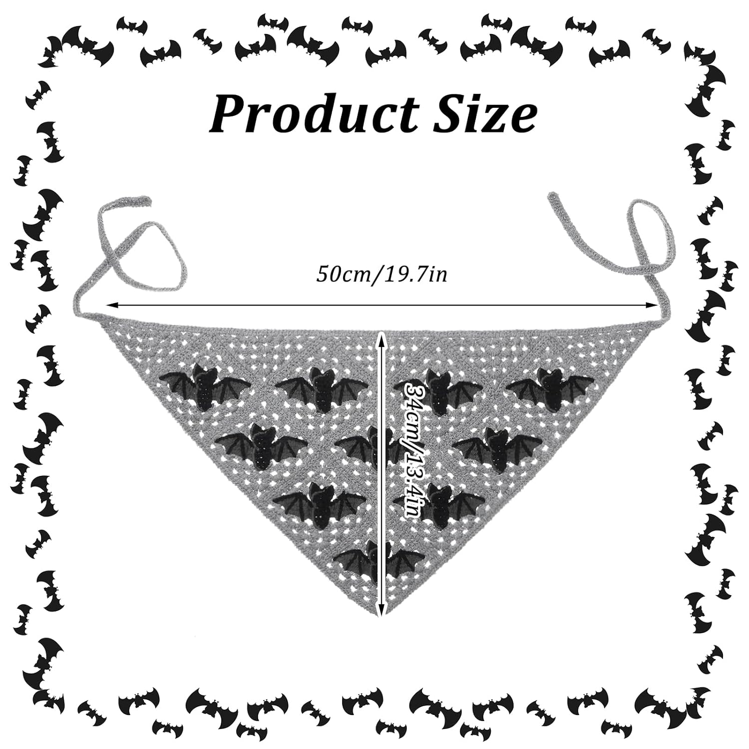 Crochet Headbands Gothic Clothes for Women, Bat Pattern Triangle Bandana, Gothic Cotton Knit Headband, Vintage Greyscale Head Scarf for Halloween Christmas Hair Styling Decor - Image 2