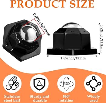 Self-Adhesive 360° Swivel Caster Wheels – 1 Inch Steel Ball, 28 LBS Load Capacity Per Wheel, Low Profile ABS, 8 Pack Dark Black, For Small Appliances & Furniture (24hr Cure Tip)
