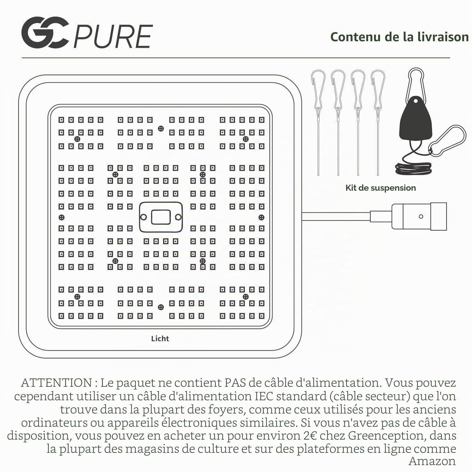 Greenception GC-Pure 80W Lampe Horticole LED pour Plantes d’Intérieur, Spectre Complet avec UV et Far Red, Lampe de Croissance pour Semis, Croissance et Floraison, Jusqu’à 3 Plantes