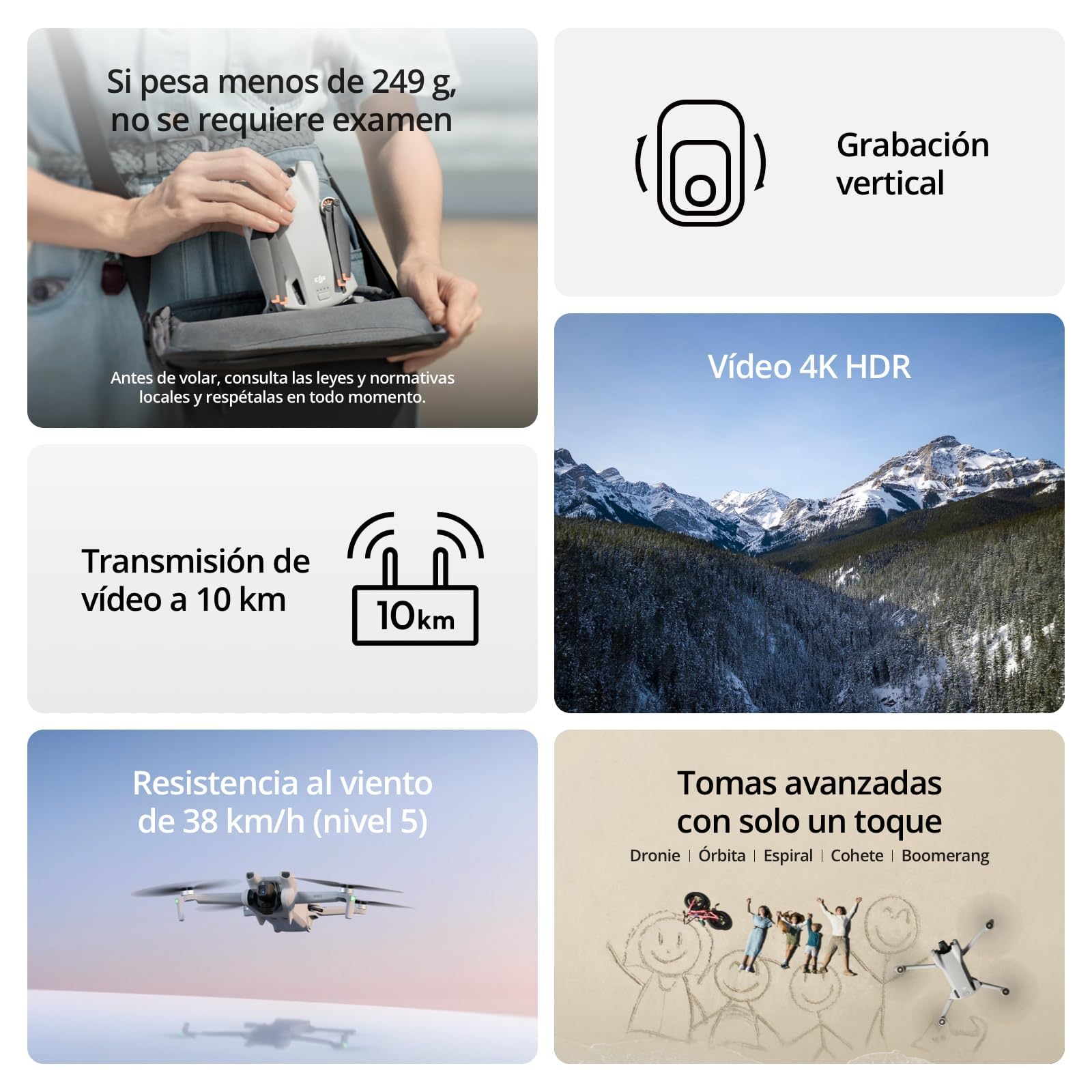 DJI Pack Mini 3 Vuela Más – Dron Mini con cámara y mando a distancia, ligero y plegable con vídeo 4K HDR, 38 min de tiempo de vuelo, Grabación vertical y funciones inteligentes