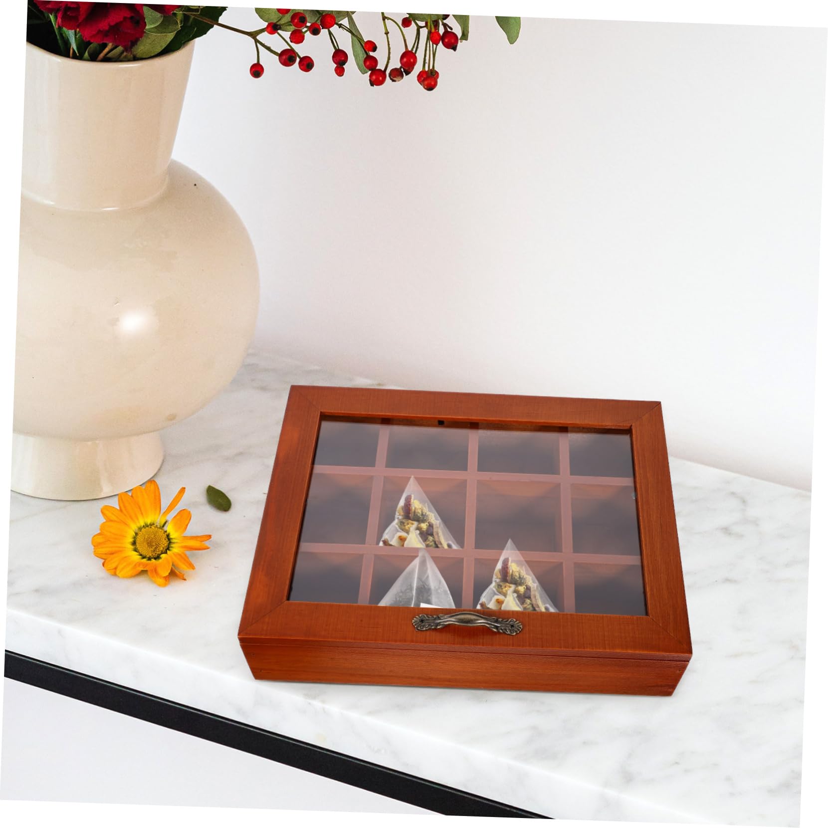 Teebeutelhalter Aus Holz Und Acryl 12 Fächer Für Haushalt Kompakte Aufbewahrungsbox Mit Transparentem Deckel Teebeutel Organizer Für Küche Und Reisen