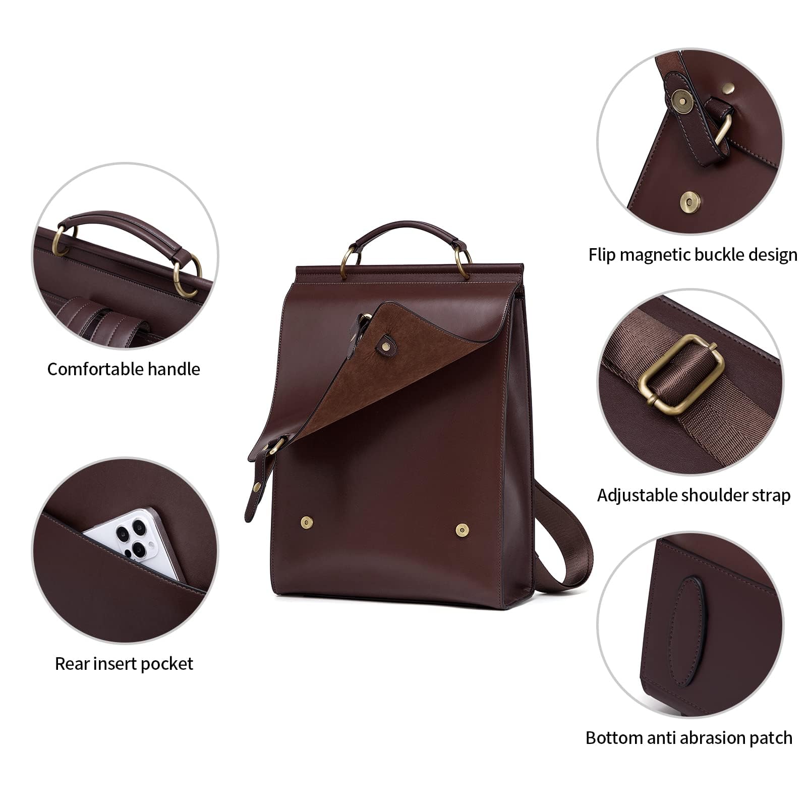 Cnolés Business Rucksack Damen Leder Eleganter Daypack Wasserdicht Damen-Rucksackhandtaschen Rücksacken für Damen Diebstahlsicherer Lederrucksack Damen Laptop Cityrucksack