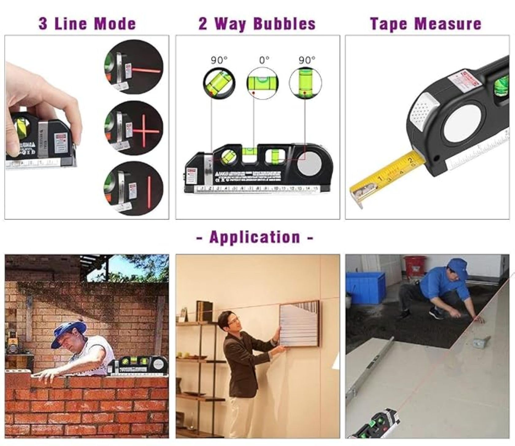 Laser Level Line Tool Kit - 8ft Ruler, Cross Line -8 Laser Level Line Tool Kit - 8ft Ruler, Cross Line -8