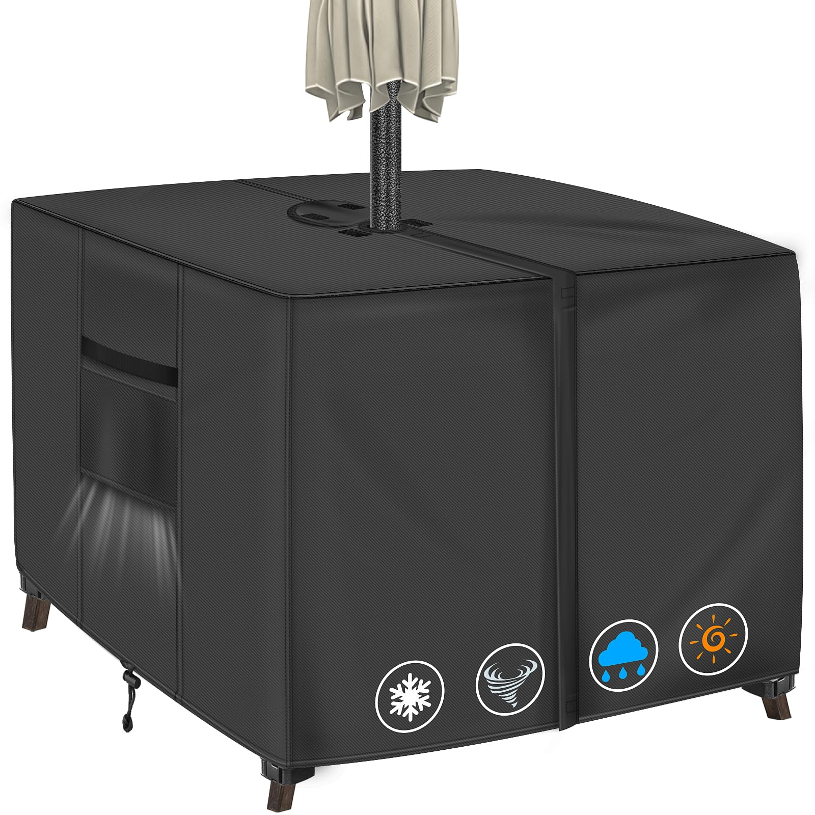 Patio Table Cover with Umbrella Hole Square, 40" L x 40" W x 23" H, Black — image 1