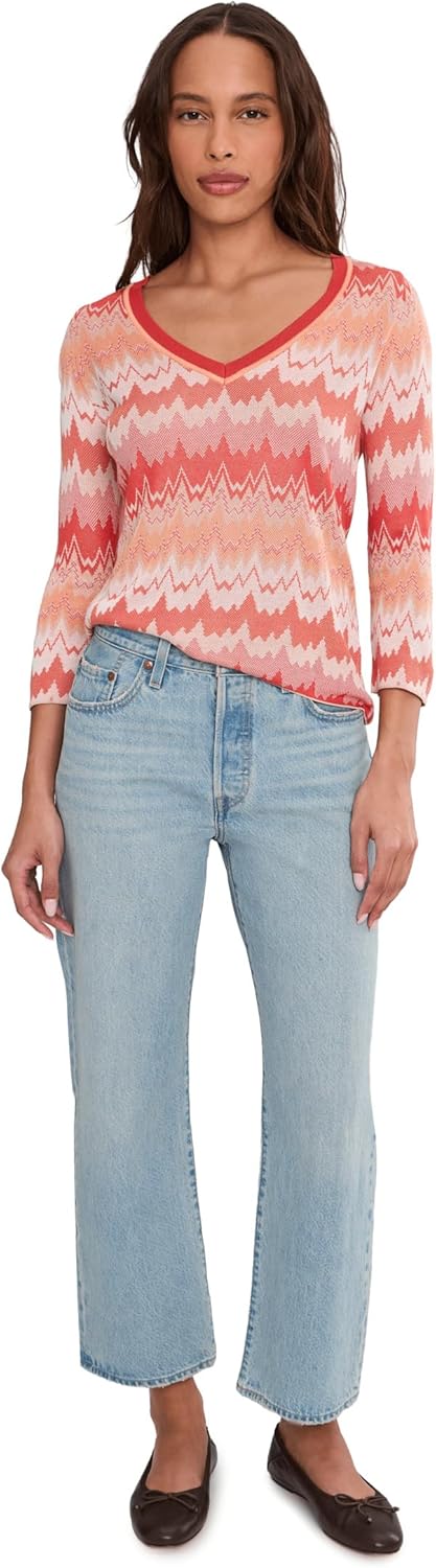 Liverpool Los Angeles 3/4 Sleeve V-Neck Sweater