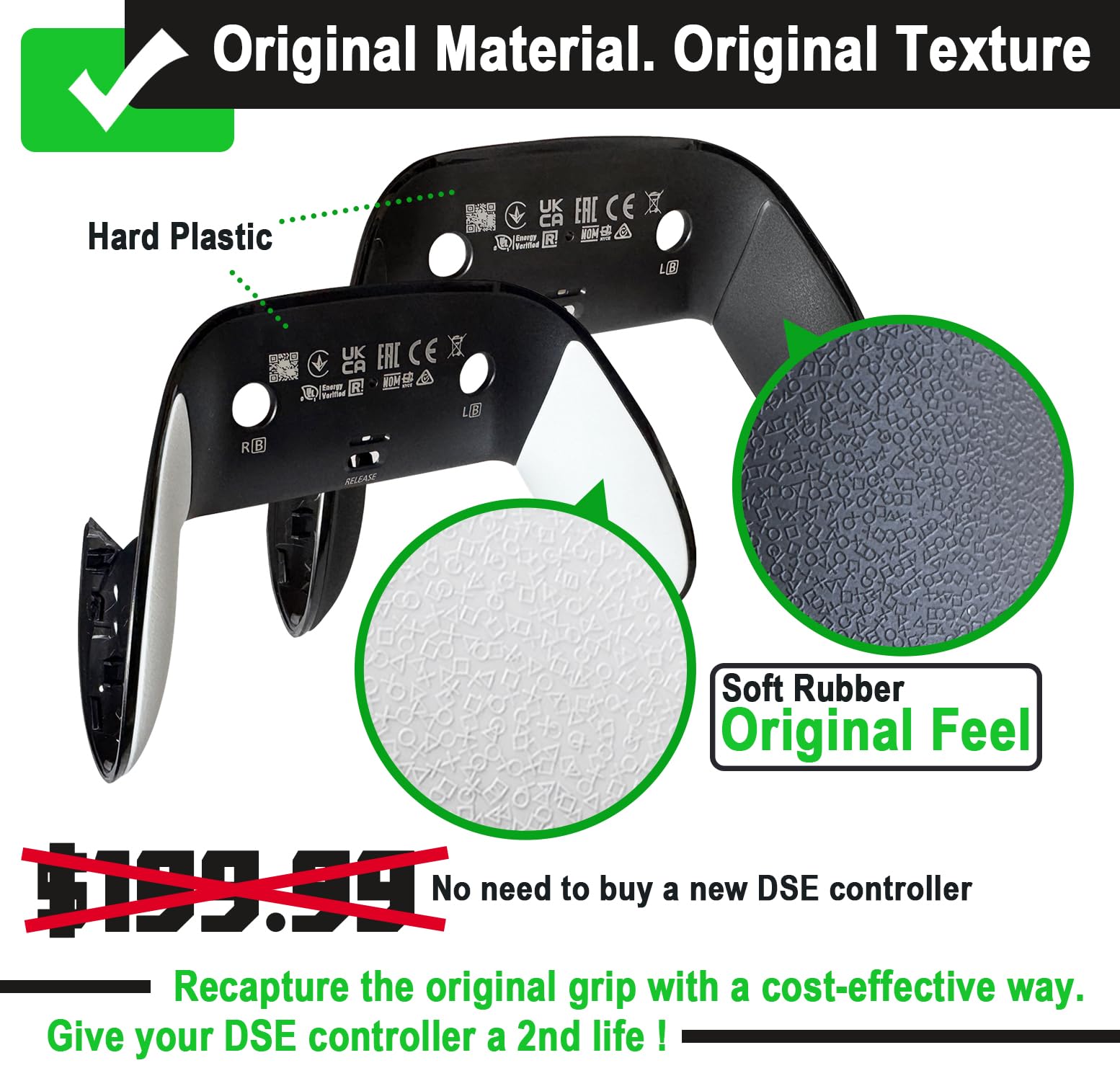 Rückabdeckung für PS5 DualSense Edge Controller reparieren, Ersatzgehäuse mit weicher Gummigriffauflage, CD Steckdesign zur Behebung von Abblättern und Vergilbung, Schwarz, 1 pcs Player CD-Player