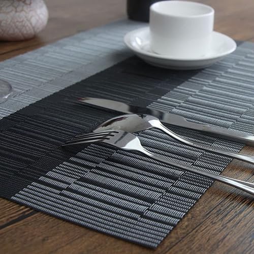 Miniatura 3 de Juego de 6 manteles individuales de vinilo lavables para exteriores, fáciles de limpiar, manteles individuales de PVC (negro) negro (Bamboo