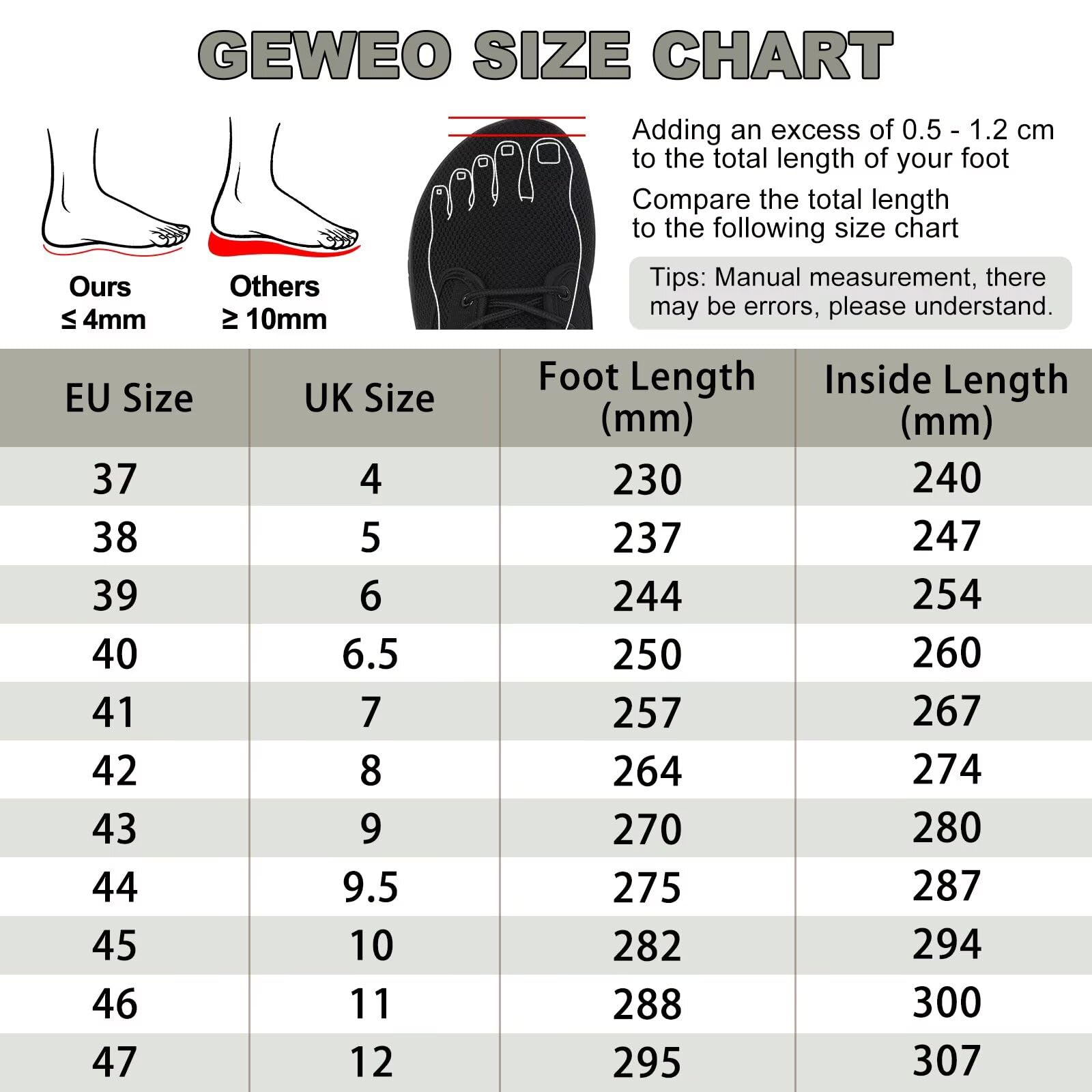 Geweo Unisex Barfußschuhe Breite Zehenbox Zero Drop Leicht Barfuss Sneaker