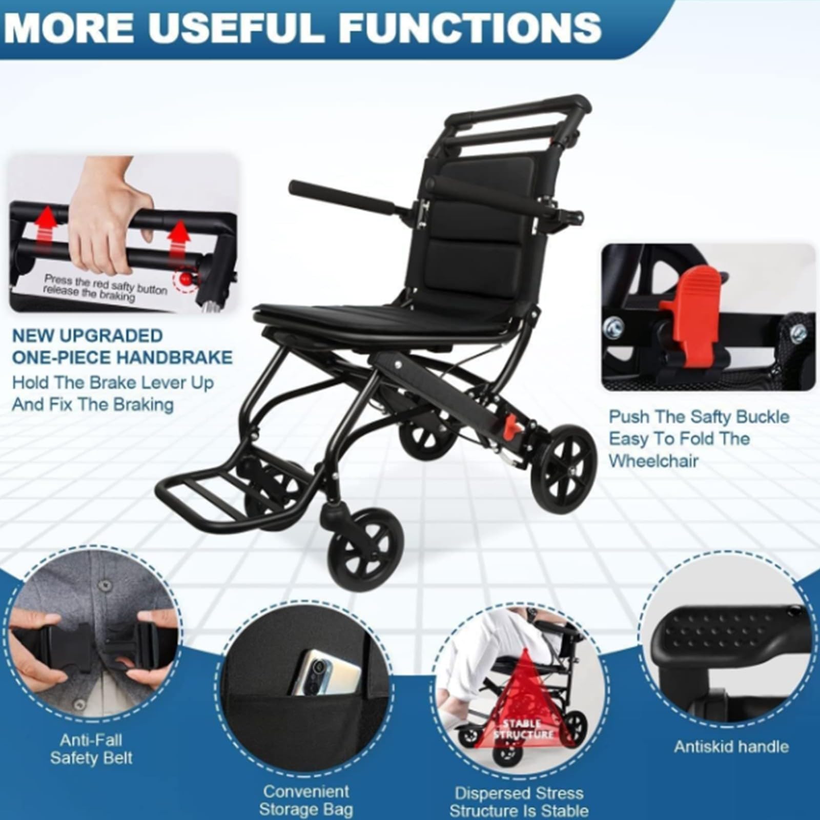 Silla De Ruedas Plegable Portátil Ultraligera, Peso De Solo 7 Kg, Silla De Viaje De Transporte Ligera, Soporta 100 Kg, Silla De Ruedas De Aluminio para Adultos Y Personas Mayores