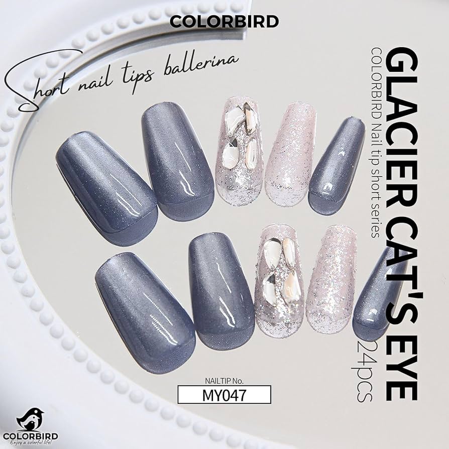 Amazon | COLORBIRD ネイルチップ ショート 24枚 青 マグネットネイル