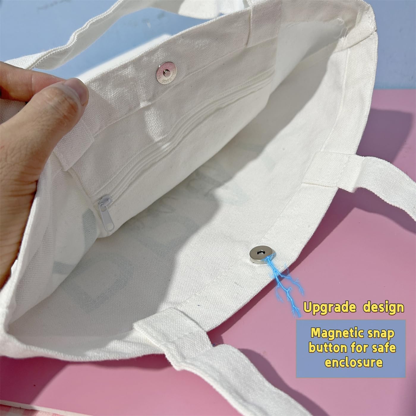 Aesthetic Hummingbird Flower Tote Bag with Inner Zipper Pocket, Double Side Printed Beautiful Canvas Reusable Shopping Grocery Tote Bag for Woman Man - Image 6