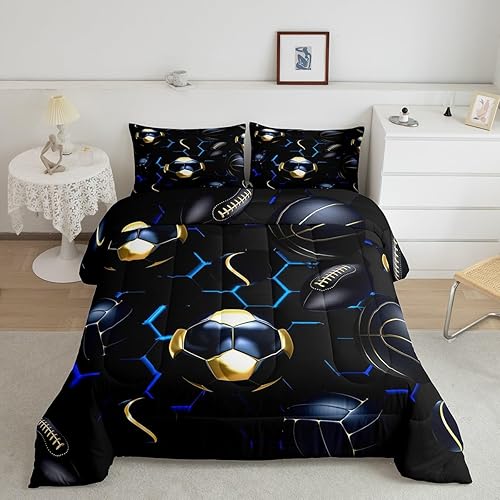 Miniatura 2 de Manfei Juego de edredón de fútbol tamaño Queen, juego de ropa de cama deportiva de fútbol americano de 3 piezas para niños y adolescentes,