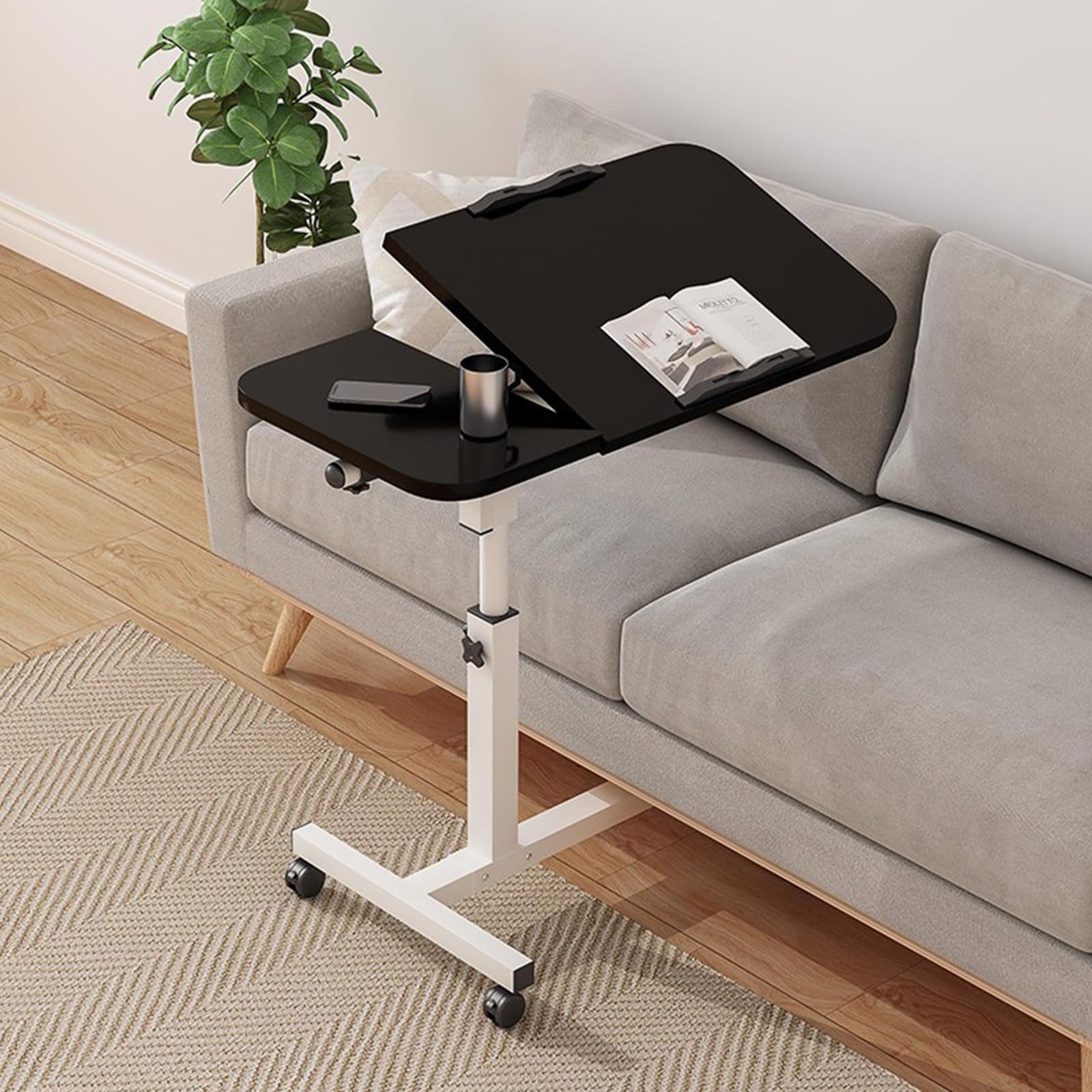 VUCATIN Adjustable Bed Side Table - 60-95cm Height, 306° Rotating, Rolling Laptop Desk with Locking Wheels, 40x60cm Tiltable Desktop - Multi-Purpose Computer Stand for Home, Office, Sofa (2/black)