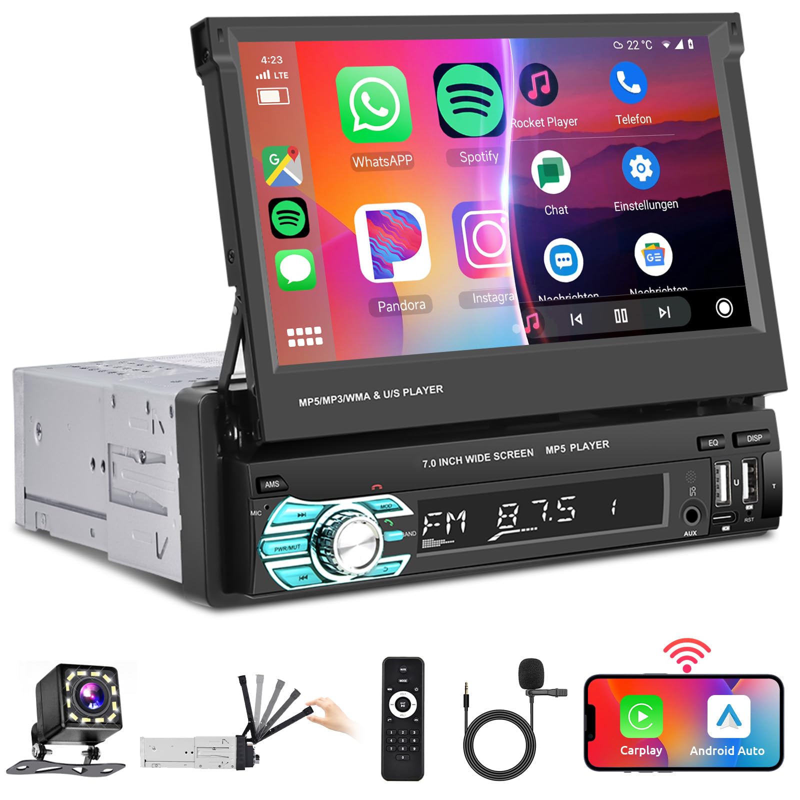 polofo 7 pollici bluetooth radio per auto con connessione wireless