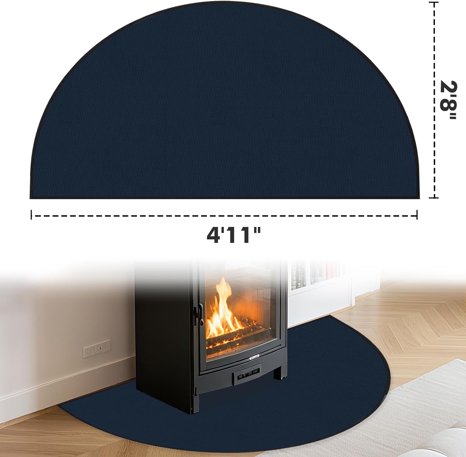 Hearth Rugs for Fireplaces Fire Resistant, 59 x 32 inch Fireproof Fireplace Mat Hearth Rug, Hearth Pads for Wood Stove Fireplace Indoor Outdoor, Protect Floors Carpets from Sparks Embers-Blue, 1mm