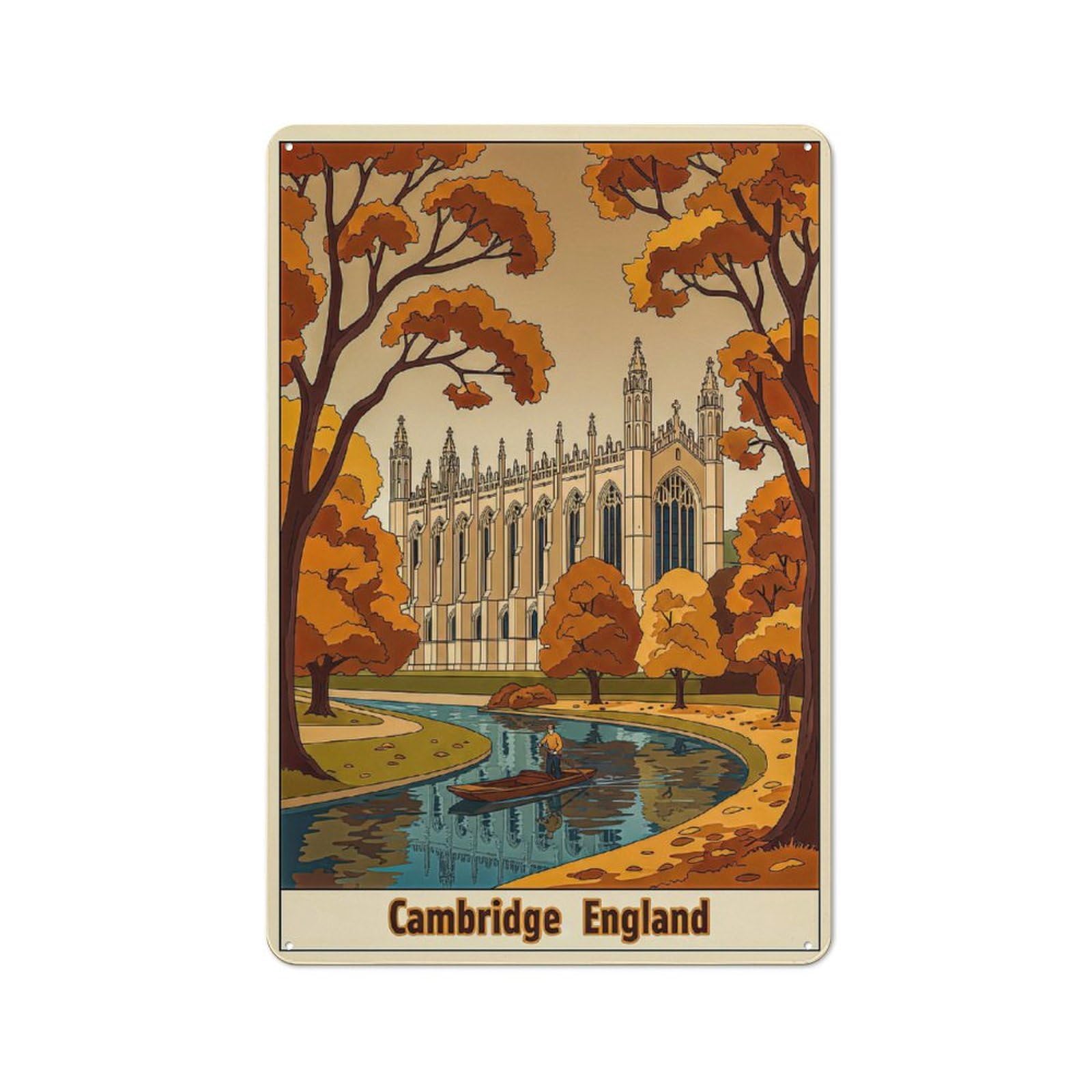 Junmoney Style-3 Cambridge England Autumn Scene Rustic Printed Metal Sign 30X20cm For Garage Or Workshop, For Garage, Workshop And Man Cave Decoration