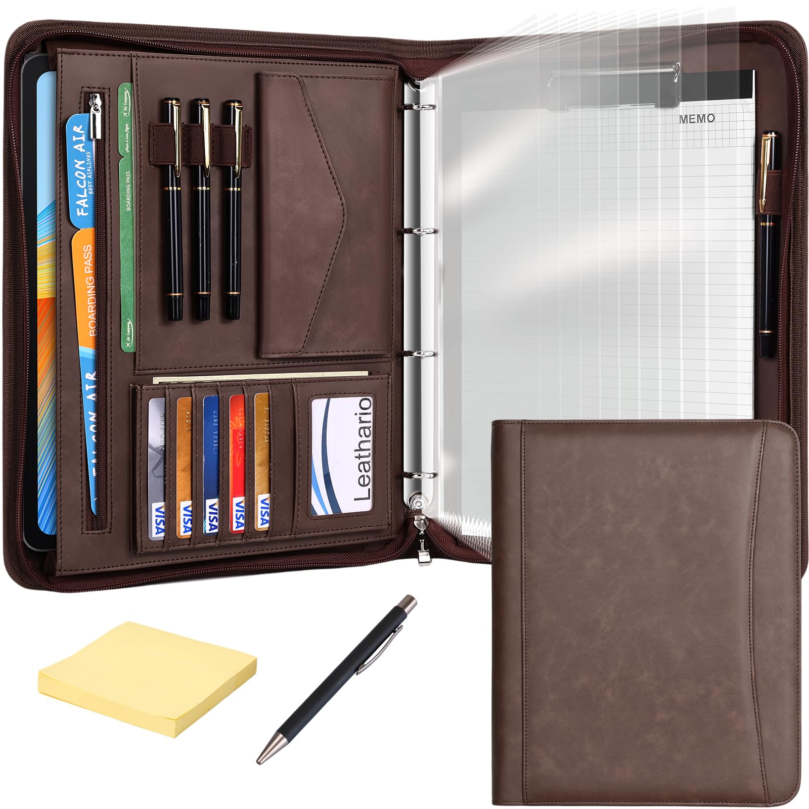 Leathario Portfolio Folder A4, 4-Ring Conference Folder, Ducument Holder