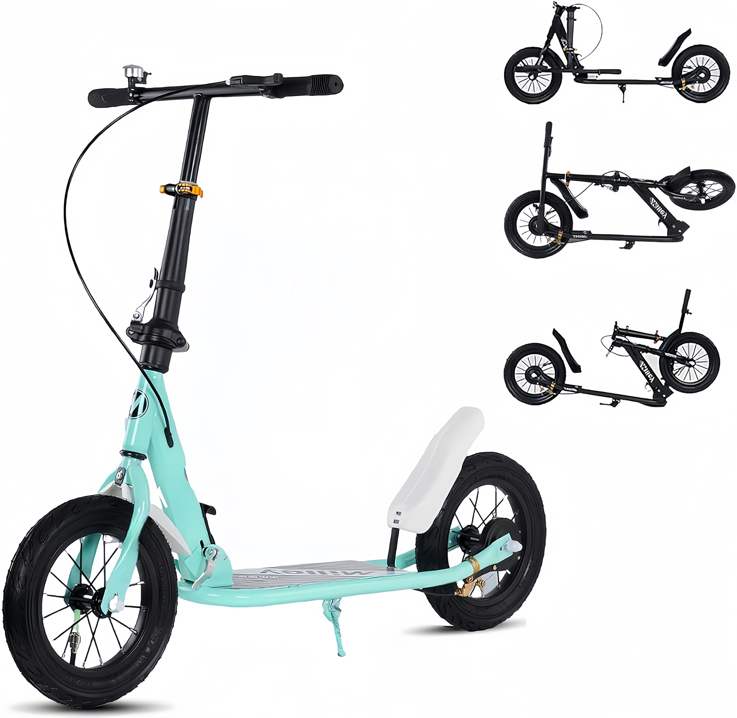 LLNWDNB XXL Big Wheel Adult City Scooter, Foldable with Handbrake, Kickstand, Carbon Steel Frame, 330 lbs Capacity, Turquoise