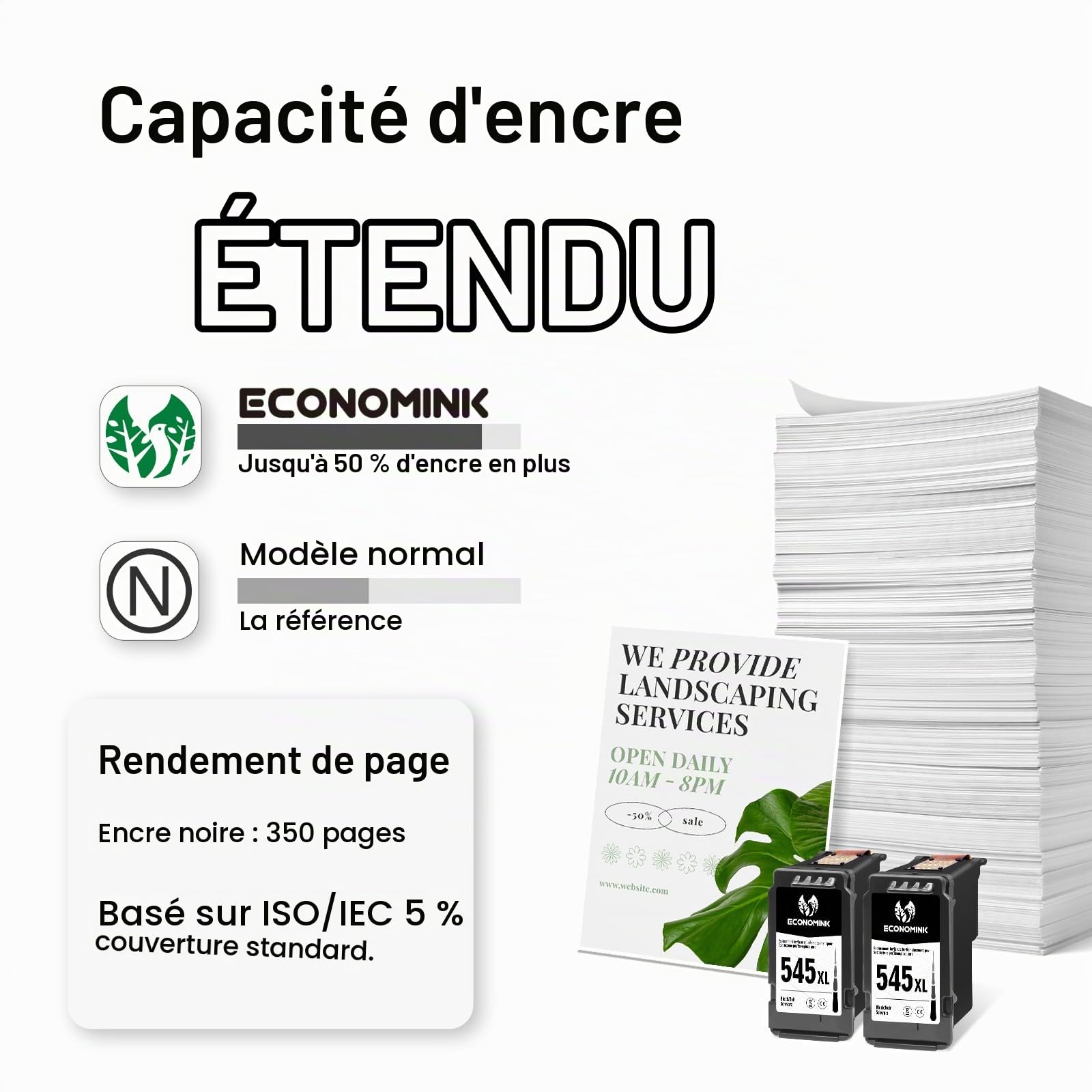 Economink 545 XL Cartouches d'encre Noir, PG 545 545 Noire Remanufacturées pour Canon 545 XL Noir, Cartouche 545 pour Canon pixma TS3150, TS3350, TS4550, MX495, MG2555s, MG2450 Imprimante (2-Pack)