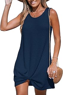 Women's Sleeveless Swimsuit Coverup Waffle Knit Swimwear Beach Cover Ups Twisted Mini Dress