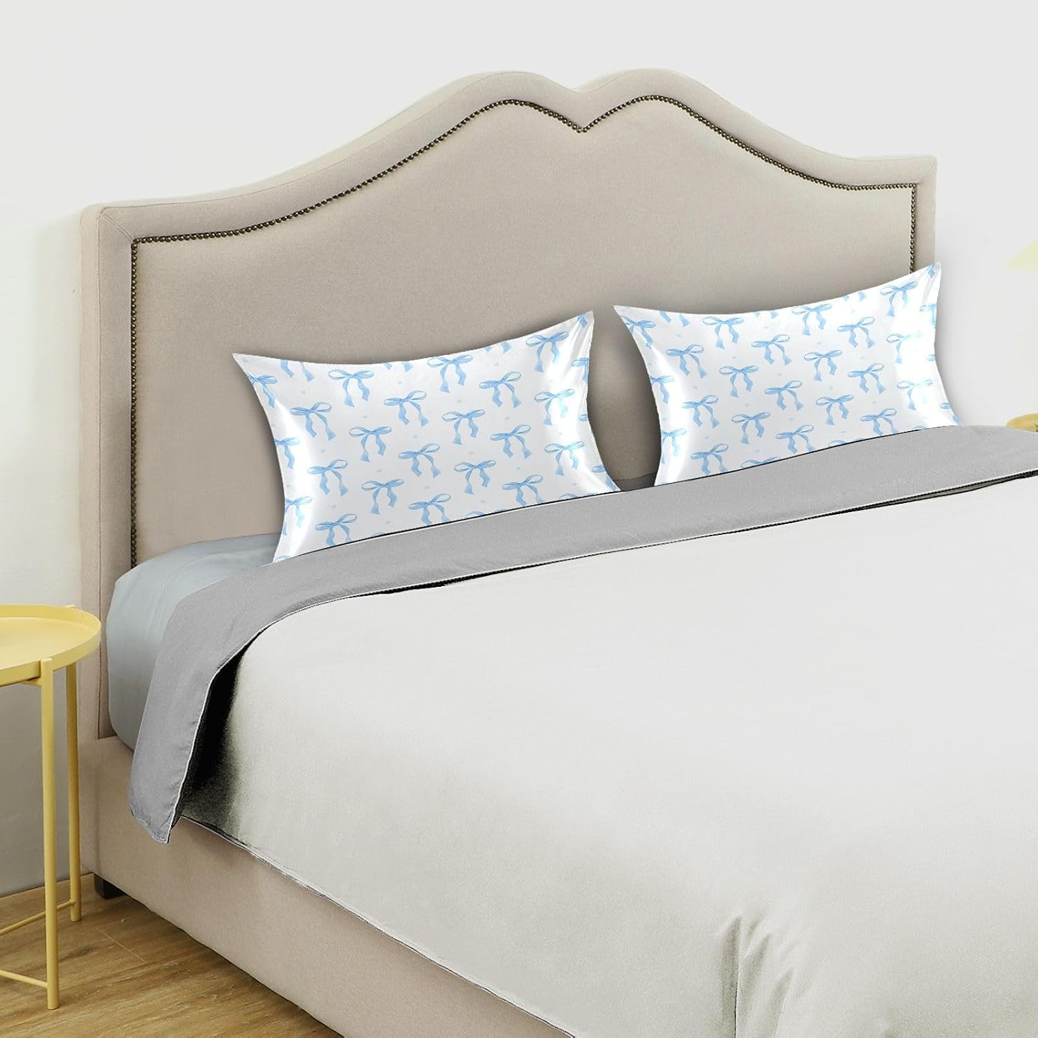 Blueangle Blue Ribbon Bow Satin Pillowcase for Hair and Skin Silk Pillowcase, Queen Size(20x30 inches) - Satin Pillow Covers with Envelope Closure