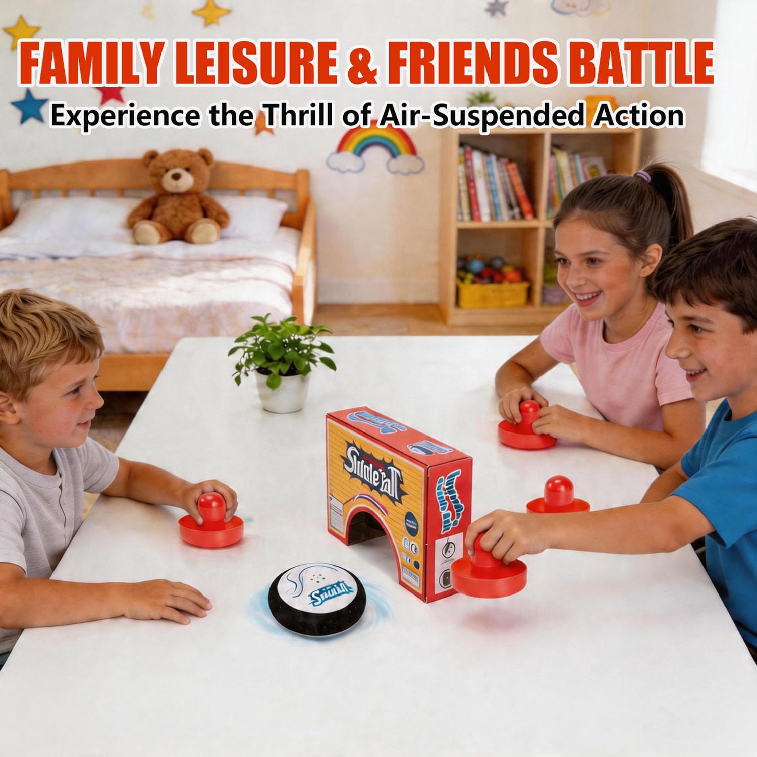 Air Hockey Hover Puck - Hockey électrique flottant avec 2 poussoirs rouges - Jeu de société de hockey sur air - Cadeau pour enfants et adultes Air Hockey Hover Puck - Hockey électrique flottant avec 2 poussoirs rouges - Jeu de société de hockey sur air - Cadeau pour enfants et adultes