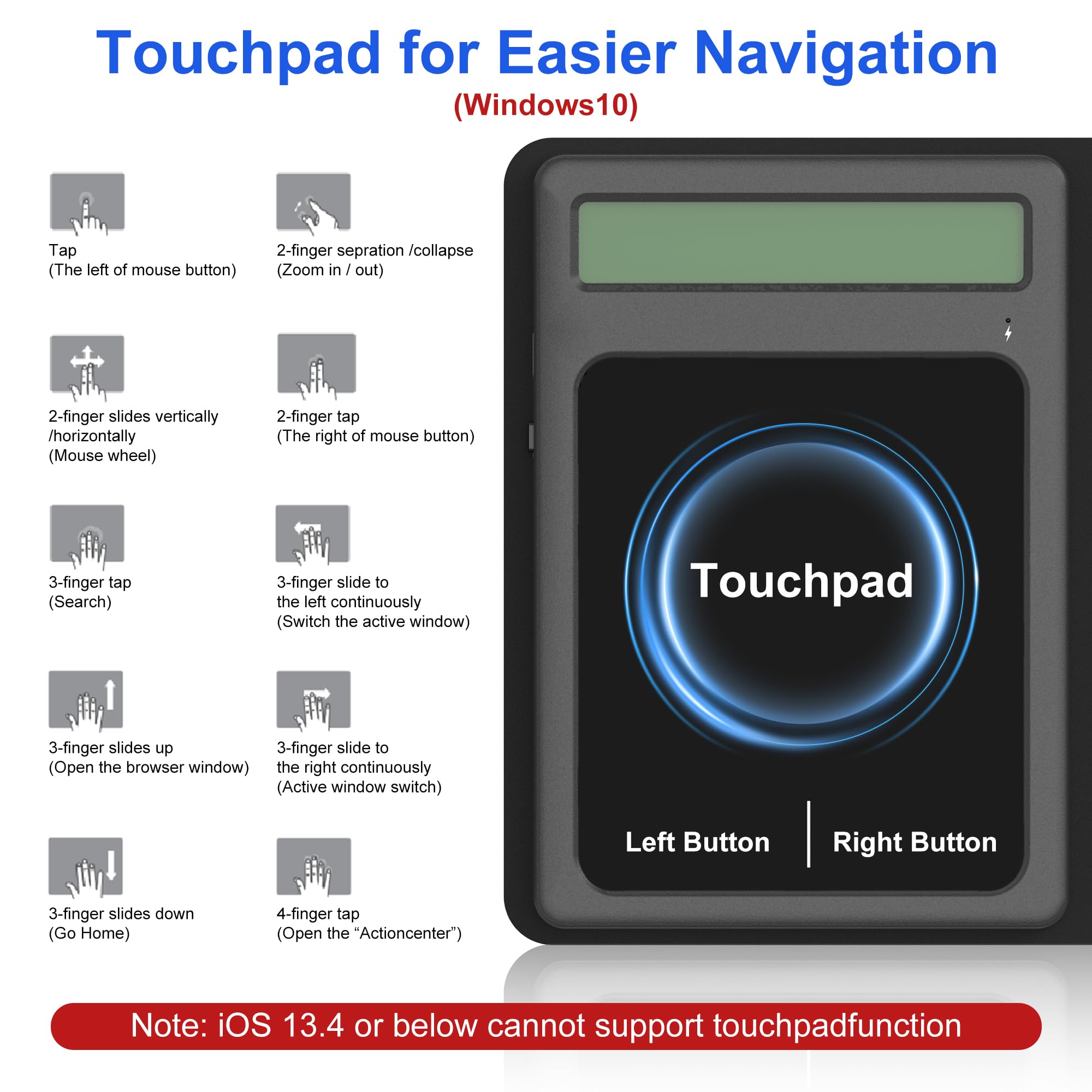 Tastierino numerico Bluetooth con calcolatrice & trackpad - Tastierino numerico wireless portatile pieghevole ricaricabile a 23 tasti, trackpad Bluetooth, inserimento dati e calcolo, track pad 3 in 1