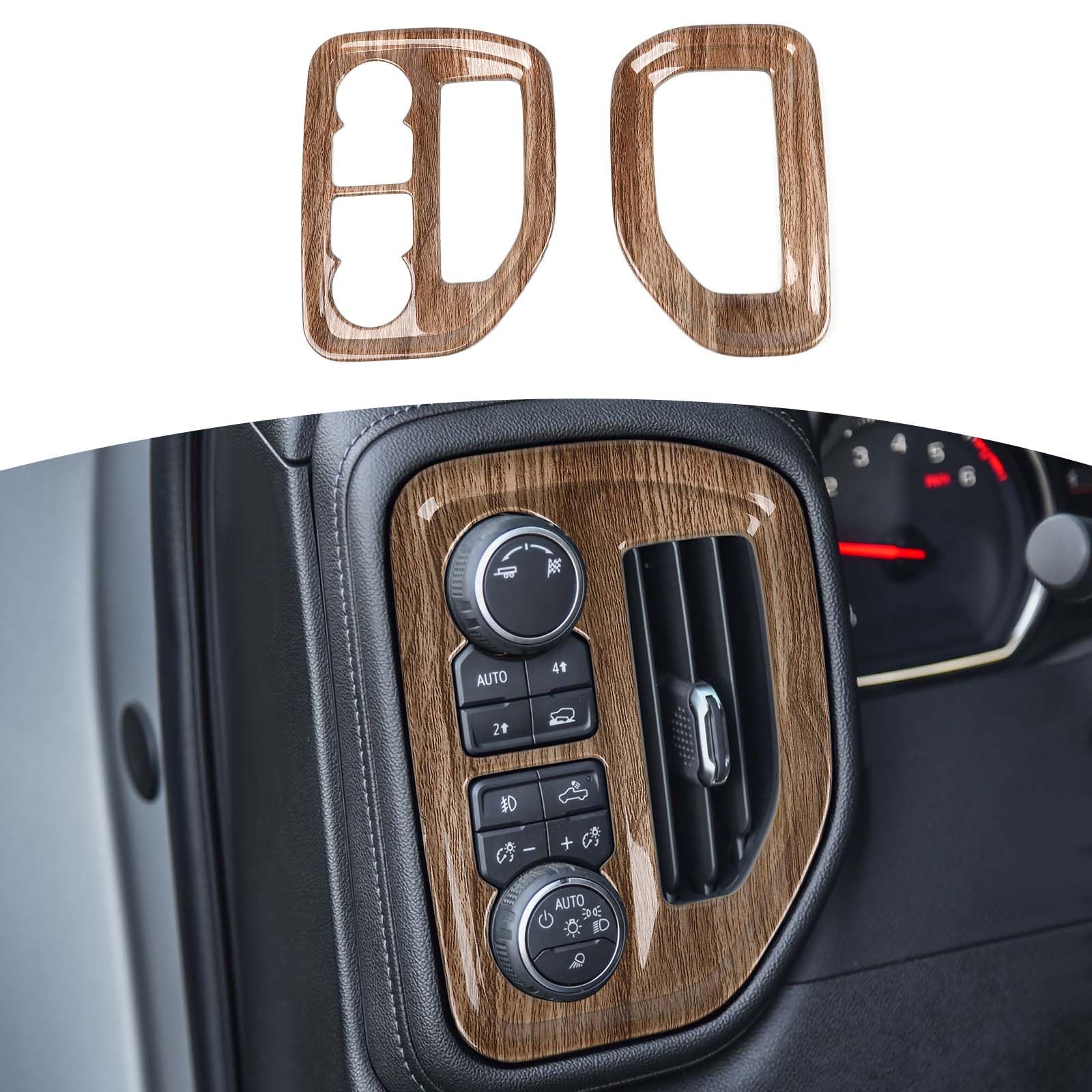 RT-TCZ for Silverado Dash Side Air Vents Cover Trim Panel for Chevy Silverado for GMC Sierra 2019-2022 Brown Wood Grain Interior Accessories 2pcs