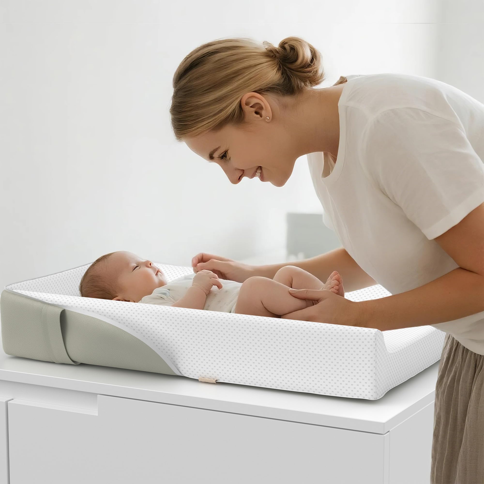 Matelas à langer avec doublure imperméable en mousse, comprend une housse douce et lavable, tapis à langer profilé pour commode avec fond antidérapant, 81,3 x 40,6 cm