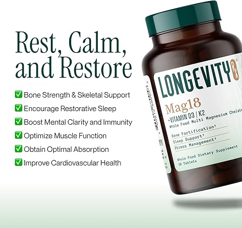 Miniatura 3 de Mag18 Complejo de magnesio unido al péptido con D3 y K2, soporte óseo y muscular, claridad mental, ayuda para dormir