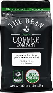 The Bean Coffee Company Organic Holiday Bean (Vanilla Cinnamon Spice), Medium Roast, Whole Bean, 16-Ounce Bag