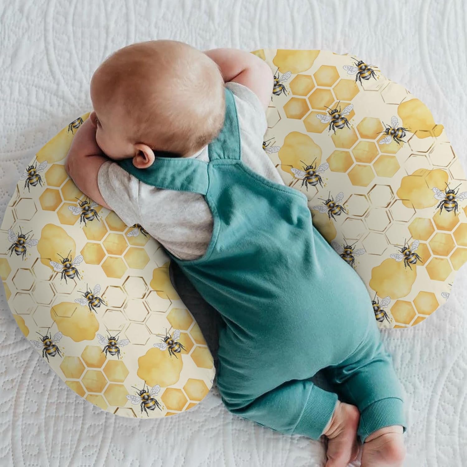 Honeycomb Bees Baby Nursing Pillow Covers for Boy Girl Yellow Bee Honey Nursing Pillow Slipcovers for Breastfeeding Pillows Spring Summer Soft Stretchy Removable Covers for Newborn Infant
