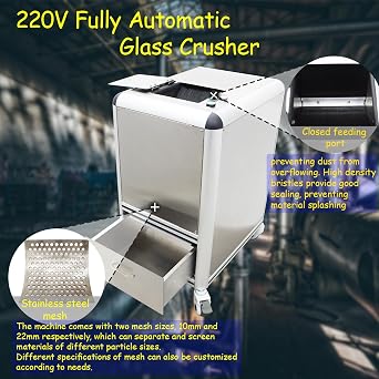 Glass Crusher Fully Automatic Glass Bottle Crushing Machine Industrial Material Grinder Coal Pulverizer Electric Shatter, 220V, 2.5KW