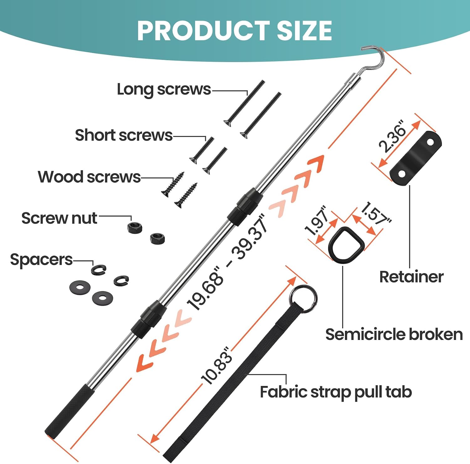 Attic Pull Down Hook, Extendable Attic Pull Rod, Attic Ladder Pull Down System Kit Contains One 40-Inch Telescopic Pole, 1 * D-Ring, 1 * O-Ring with Rope Around It