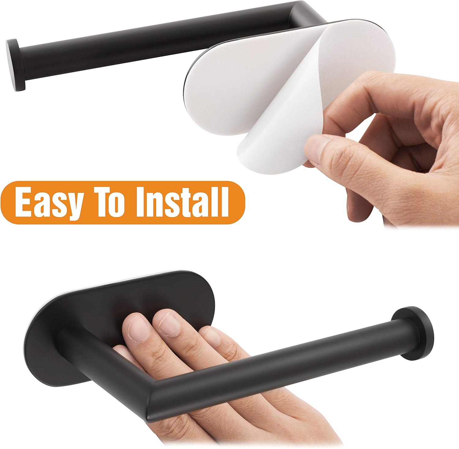 HITSLAM Matte Black Toilet Paper Holder Adhesive, Stainless Steel Self Adhesive Toilet Paper Roll Holder for Bathroom