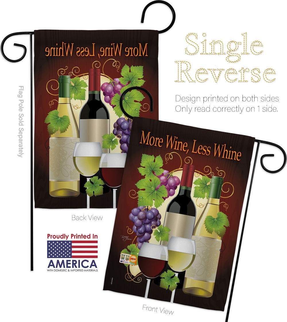 More Wine Less Whine Garden Flag Set Wall Holder Beverages Drink Fruits Cheese Sangria White Red Rose Dessert Sparkling Small Decorative Gift Yard House Banner Made In USA 13 X 18.5