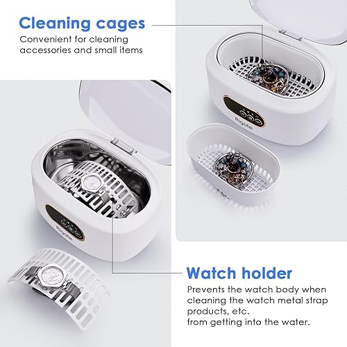 Miniatura 6 de Máquina limpiadora ultrasónica de joyas (22.3 oz/22.3 fl oz) con anillo de gafas de plata, limpieza profesional de ondas sonoras, temporizador