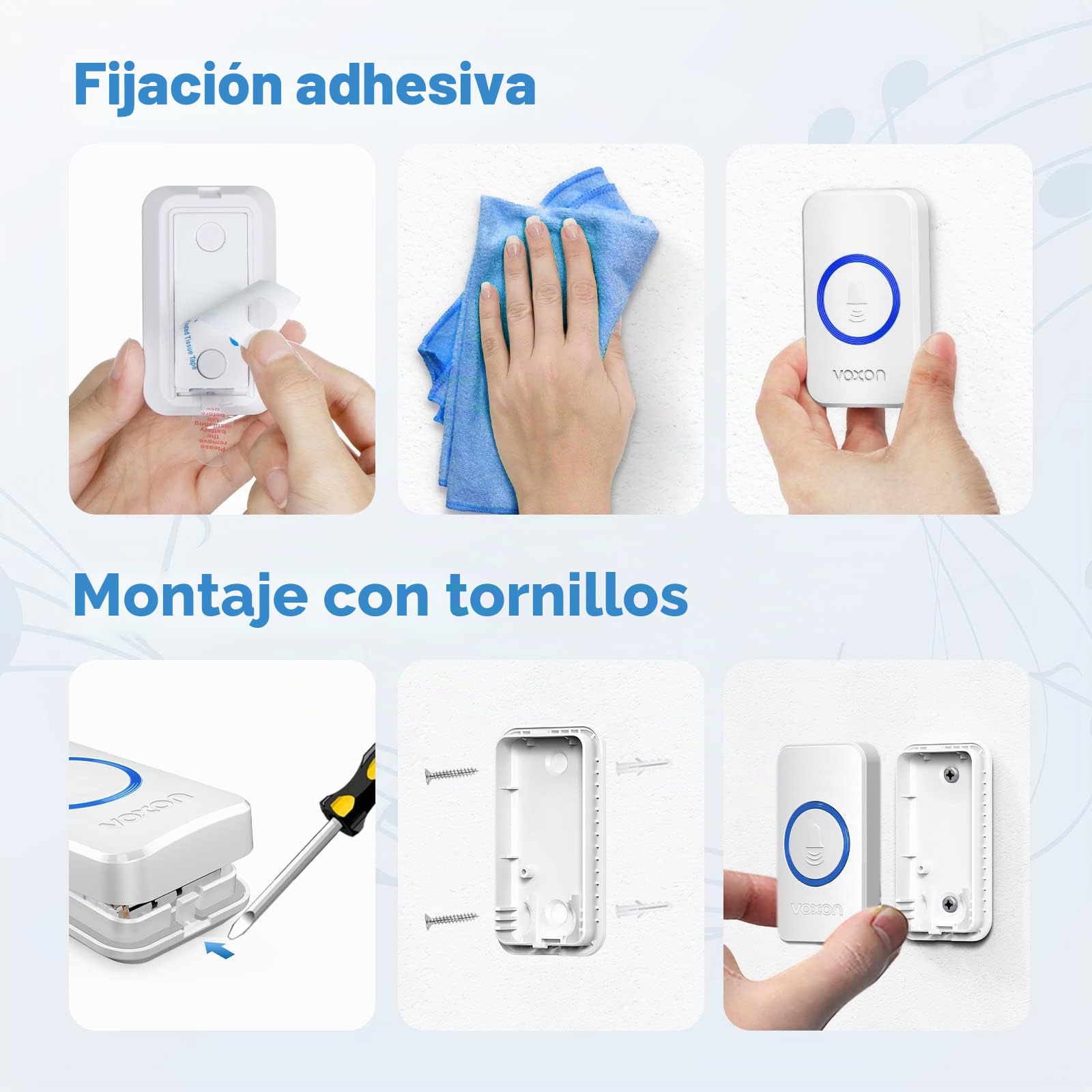 VOXON Timbre Inalámbrico, Alcance de 400m, Conjunto de Timbre con 2 Receptores, Resistente al Agua IP65 para Exteriores, Timbre de Puerta con Luz LED, 5 Niveles de Volumen, 60 Melodías