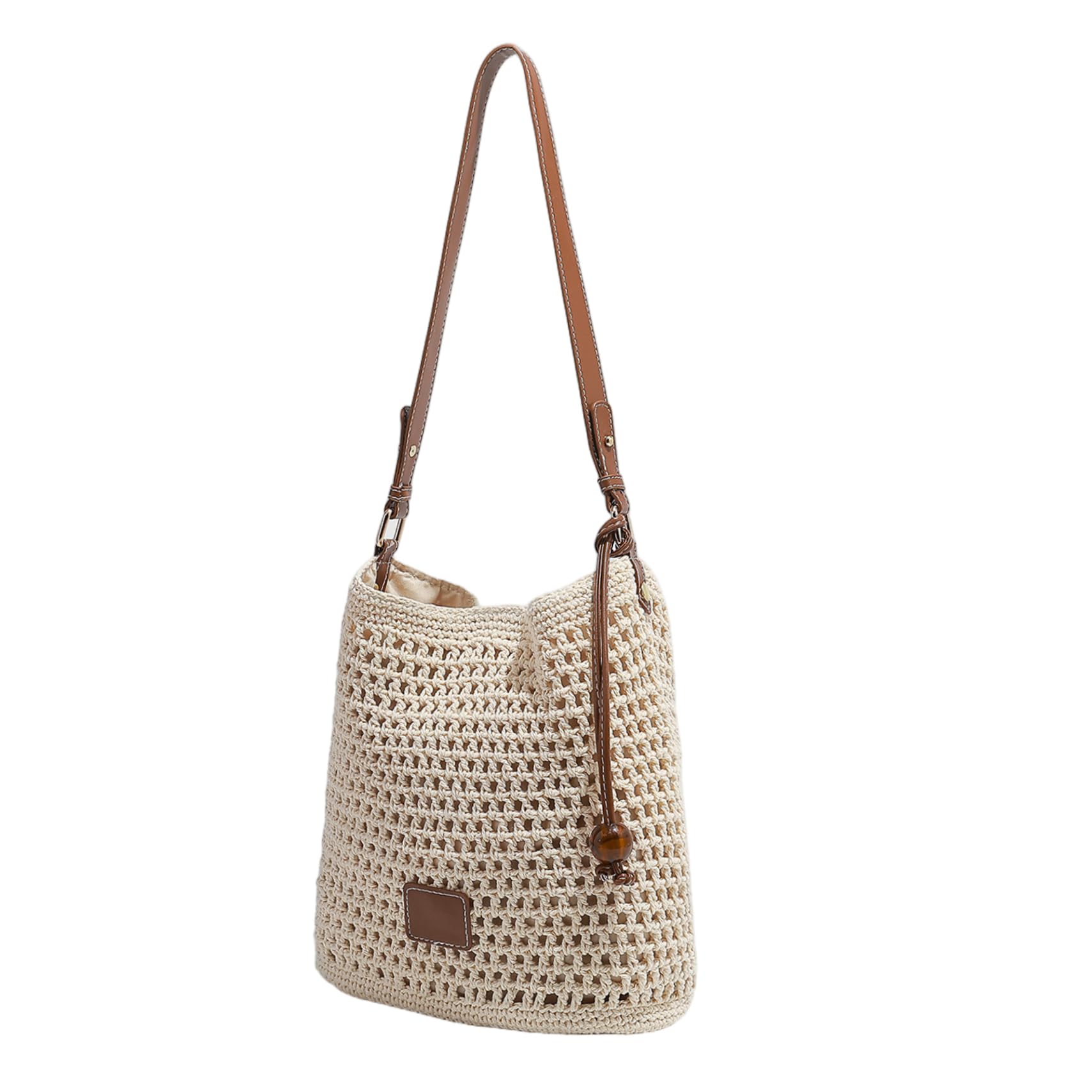 Wedhapy Unisex Beige Crochet Bags For Women Crochet Bag, 10.2X9.8 Inch Hollow Purse With Stable Bottom And Built-In Pockets, Casual Bag For Women