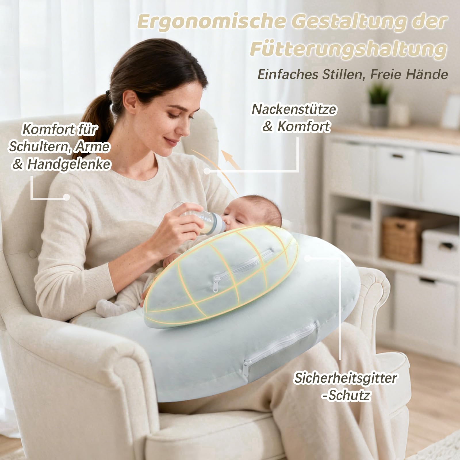 Kleines Stillkissen, Aufblasbares Stillkissen Mond Ideal für Reisen, Nursing Pillow mit Gurt für Rückenentlastung Unterstützt, Stillen und Flaschenfütterung (Grün)