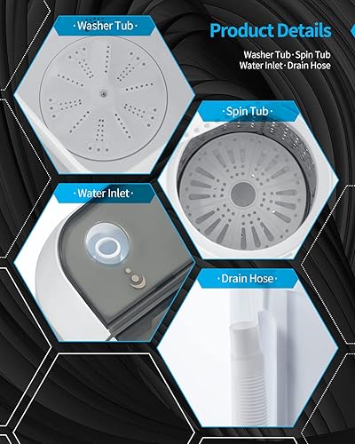 Miniatura 7 de Lavadora portátil de 16.5 libras, lavadora semiautomática de doble tina y combo giratorio, carga superior, lavadora compacta para dormitorios,