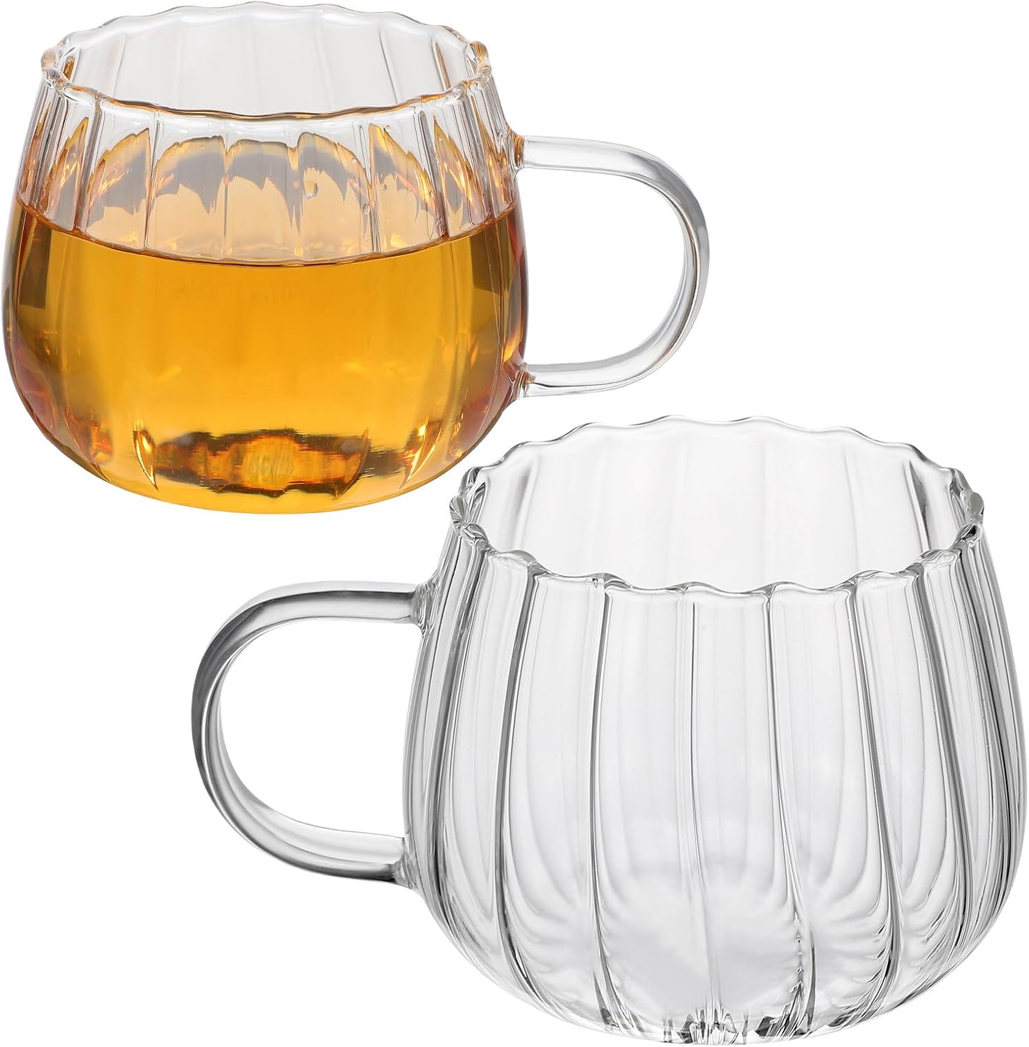 Sewroro 2pcs Transparent Glass Pumpkin Coffee Mugs 13. 5oz Clear Creative Drinking Cups for Home Office Breakfast
