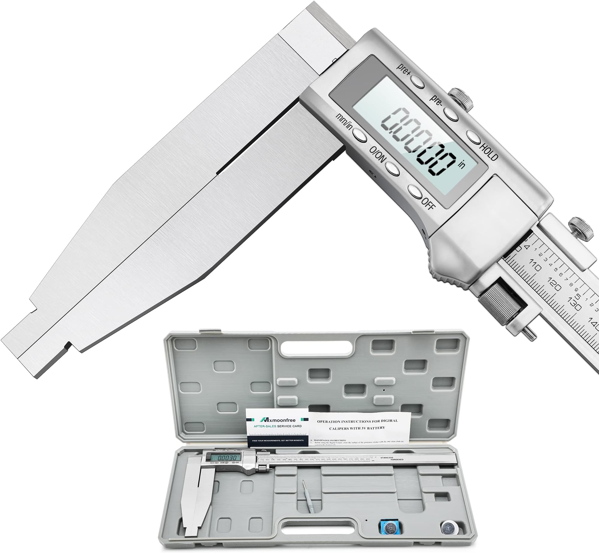 Digital Vernier Caliper 12 Inch/0-300mm Long Jaw Caliper Measuring Tool Stainless Steel with Large LCD Screen Easy Switch from Inch/Metric