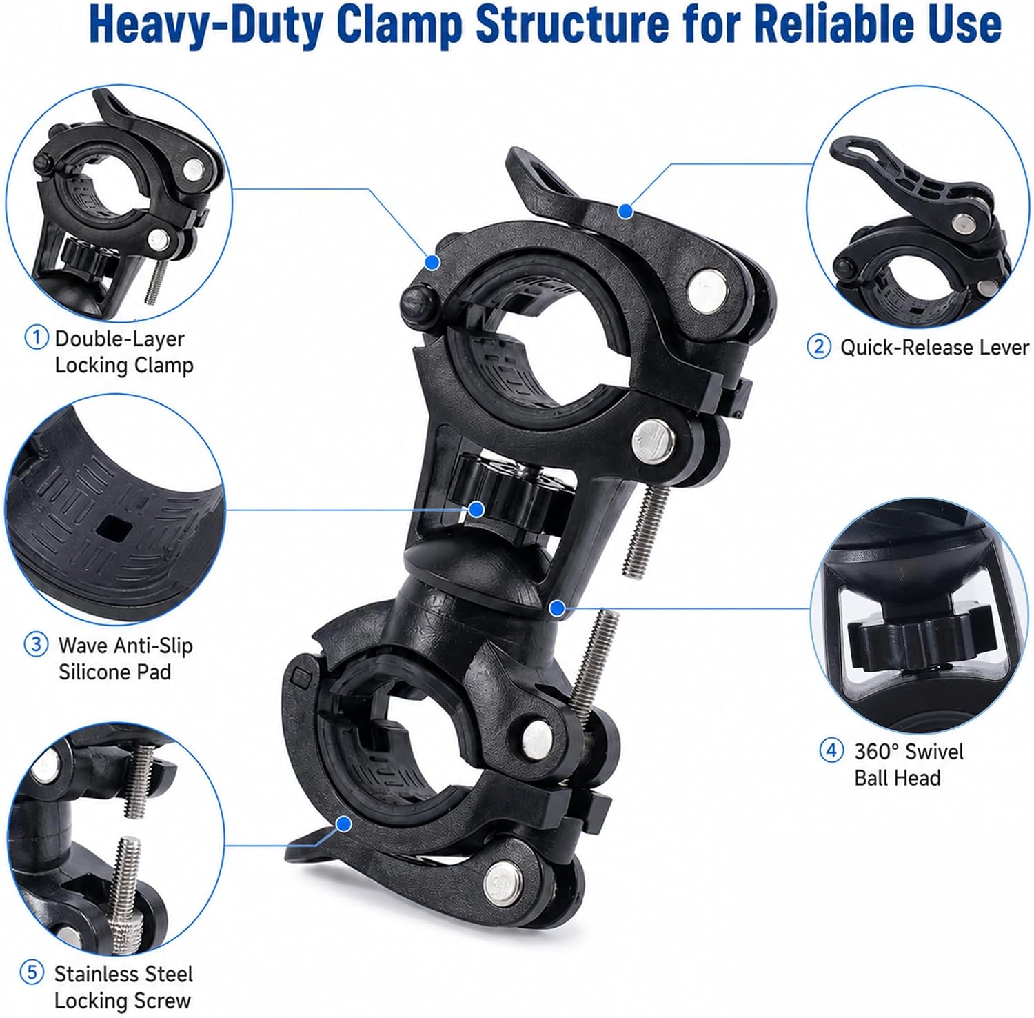Cane and Walker Flashlight, USB Rechargeable Clip-On LED Walking Aid Light with 360° Rotating Ball Head, 3 Light Modes, Zoomable Aluminum Flashlight for Rollator, Crutches and Wheelchair.