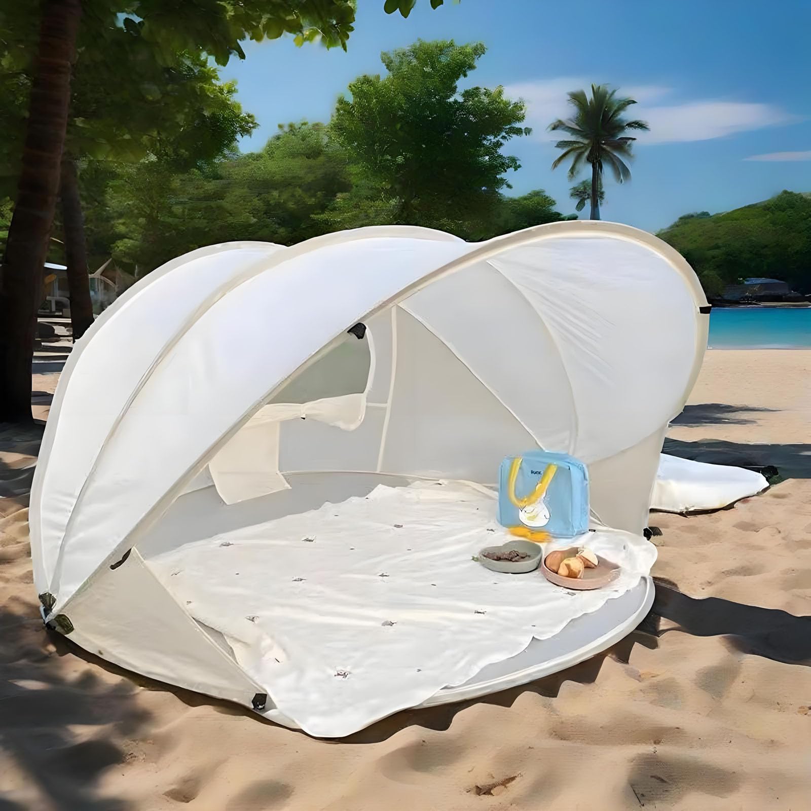Beach Shelter Pop Up Beach Tent UV Protection Throw Tent Weather Light Beach Tent for Garden Beach,Beige