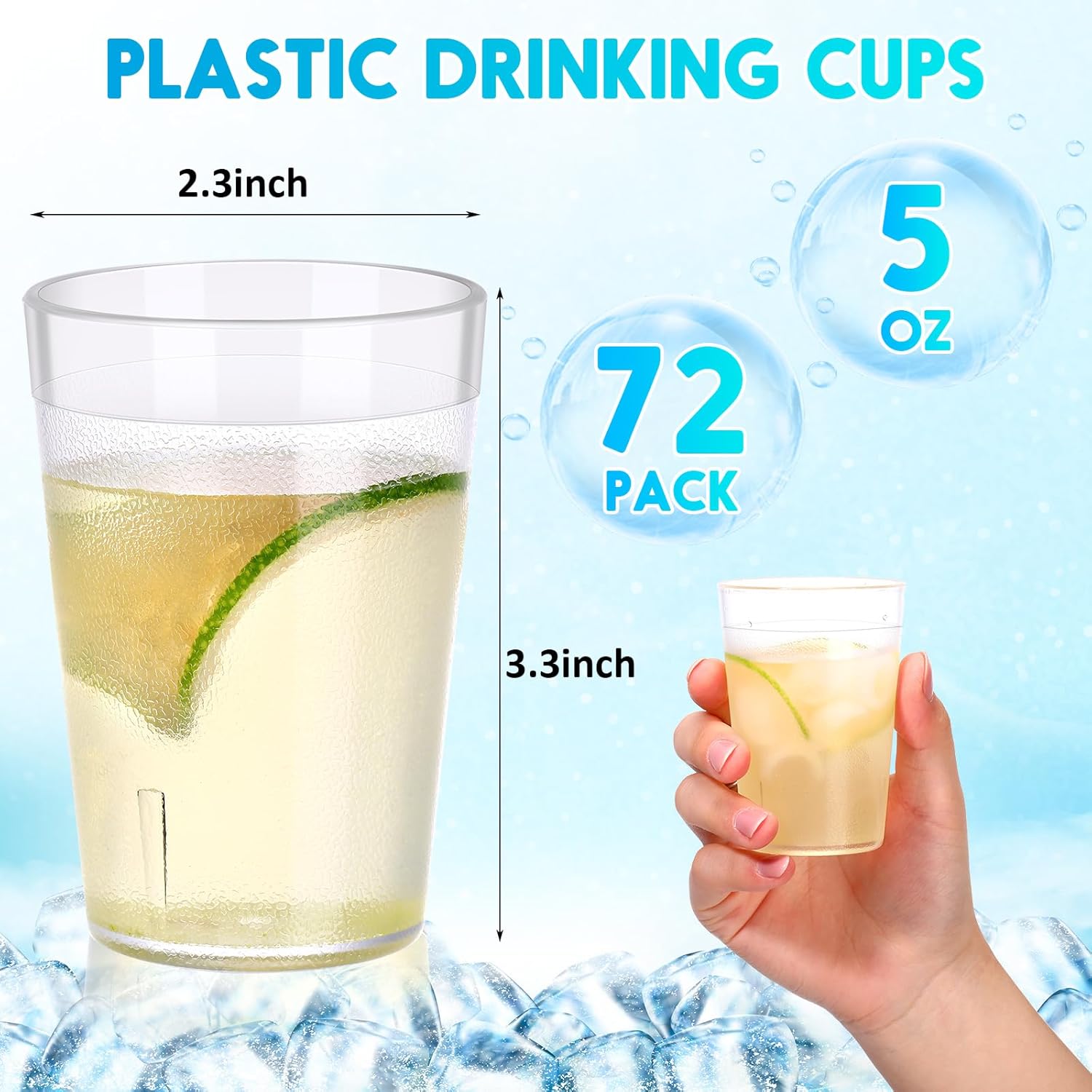 Hoolerry 72 Pcs Plastic Drinking Glasses Set 5 oz Clear Plastic Tumblers Stackable Frosted Cup Reusable Drinking Glasses Cups Bulk for Weddings Party Restaurant Kitchen (Transparent)