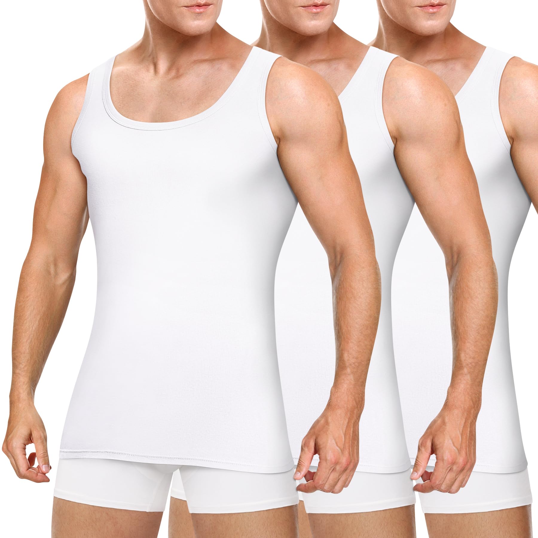 Gutable Unterhemd Herren Tank Top Männer Baumwolle Unterhemden Feinripp Tanktop Muskelshirt Herrenunterhemd Achselshirts Men Träger Shirts 3er Pack (3X Weiß,XL)