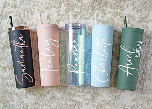 Miniatura 5 de Personalized Tumbler With Lid and Straw Holographic, Bridesmaids Gifts, Acrylic Tumbler, Skinny Tumbler with Straw, Personalized Gift
